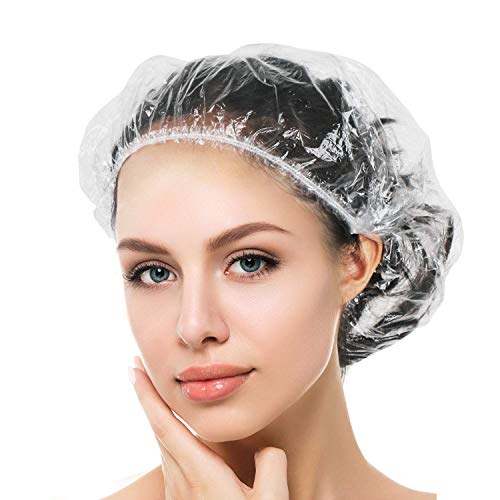 Auban Shower Cap Disposable, 100 PCS Bath Caps Large Thick Clear Plastic Elas...