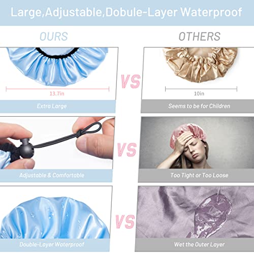 Auban Shower Cap for Women, Adjustable Reusable, Extra Large, Double-Layer Wa...