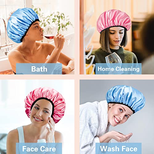 Auban Shower Cap for Women, Adjustable Reusable, Extra Large, Double-Layer Wa...