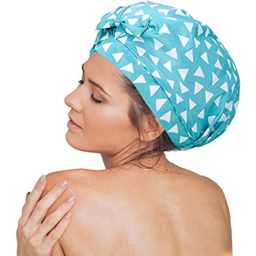 Auban Shower Cap Reusable,Ribbon Bow Bath Cap Oversized Large Design With Wat...
