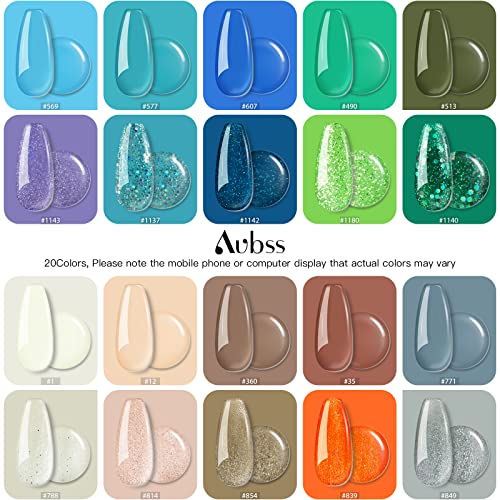 Aubss 24Pcs Gel Nail Polish Kit - Popular Bright Nail Art Solid Sparkle Color...