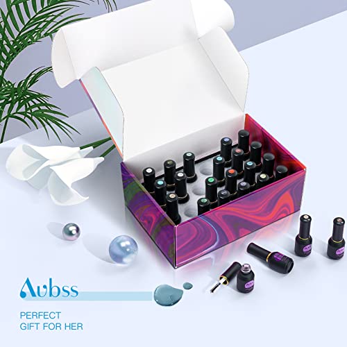 Aubss 24Pcs Gel Nail Polish Kit - Popular Bright Nail Art Solid Sparkle Color...