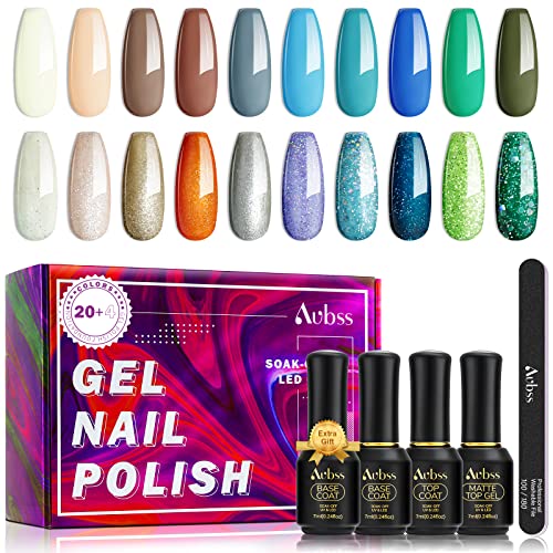 Aubss 24Pcs Gel Nail Polish Kit - Popular Bright Nail Art Solid Sparkle Color...