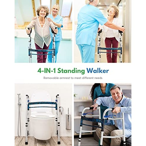 Auitoa 2 Mold Standard Folding Walker for Seniors with Detachable Armrest, St...