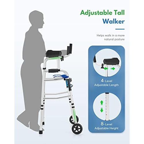 Auitoa 2 Mold Standard Folding Walker for Seniors with Detachable Armrest, St...