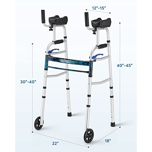 Auitoa 2 Mold Standard Folding Walker for Seniors with Detachable Armrest, St...