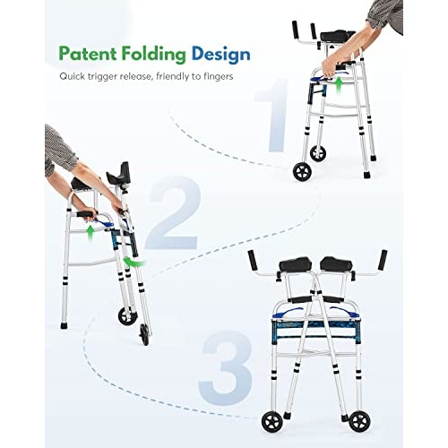 Auitoa 2 Mold Standard Folding Walker for Seniors with Detachable Armrest, St...