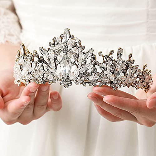 Aukmla Queen Crowns and Tiaras Gold Baroque Crown Rhinestones Headpiece Costu...