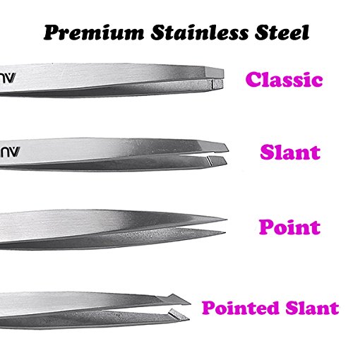 Tweezers Set 4-Piece Professional Stainless Steel Tweezers Gift with Travel C...