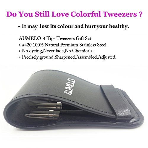 Tweezers Set 4-Piece Professional Stainless Steel Tweezers Gift with Travel C...