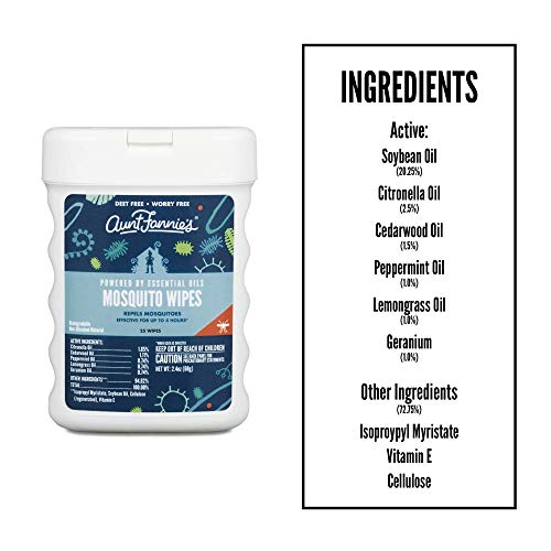 Aunt Fannie's Mosquito Repellent Wipes, DEET-Free Wipes for Indoor/Outdoor Pr...
