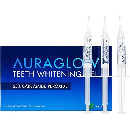 AuraGlow Teeth Whitening Gel Syringe Refill Pack, 35% Carbamide Peroxide, (3)...