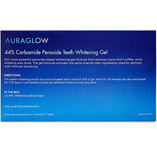 AuraGlow Teeth Whitening Gel Syringe Refill Pack, 44% Carbamide Peroxide, (3X...