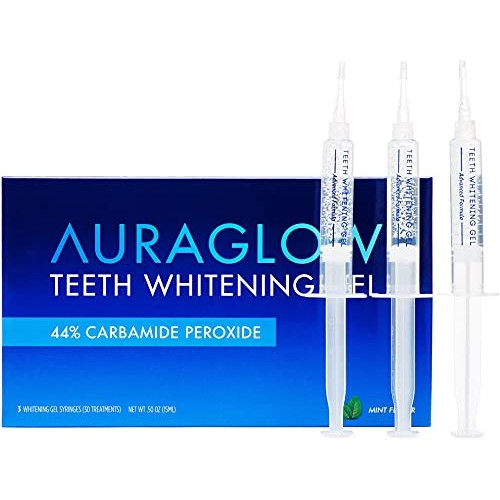 AuraGlow Teeth Whitening Gel Syringe Refill Pack, 44% Carbamide Peroxide, (3X...