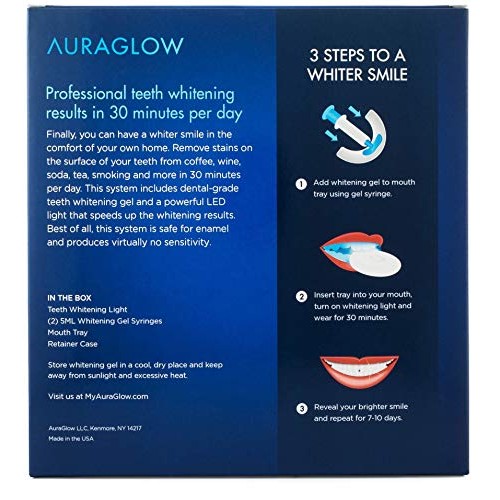 AuraGlow Teeth Whitening Kit, LED Light, 35% Carbamide Peroxide, (2) 5ml Gel ...