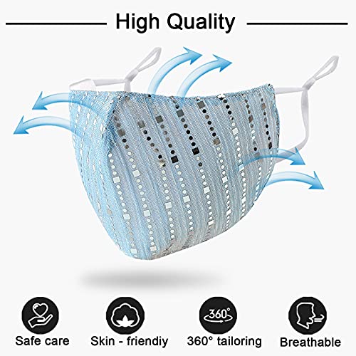 Sparkly Mesh Face Mask Reusable Face Bandanas Decorative Halloween Nightclub ...