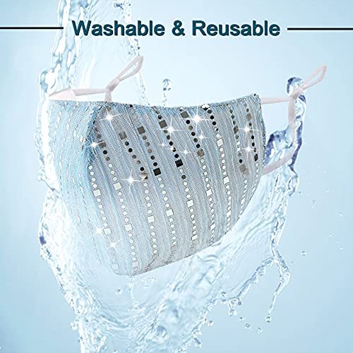 Sparkly Mesh Face Mask Reusable Face Bandanas Decorative Halloween Nightclub ...