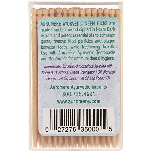 Auromere Ayurvedic Neem Toothpicks - Vegan, Natural, Non GMO, Made from Birch...