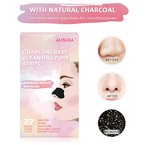 AUSLKA Blackhead Pore Strips,(27 Counts) Blackhead Remover, Deep Cleansing Ch...