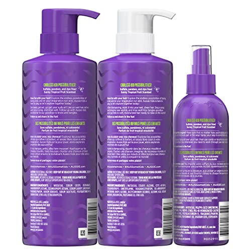 Aussie Kids Shampoo, Conditioner, and Detangler Bundle, Sulfate Free and Para...