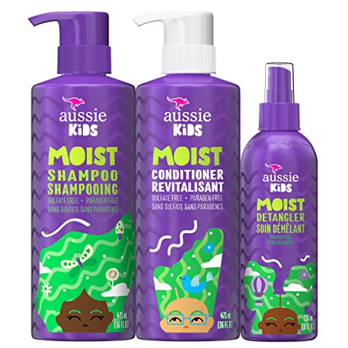 Aussie Kids Shampoo, Conditioner, and Detangler Bundle, Sulfate Free and Para...