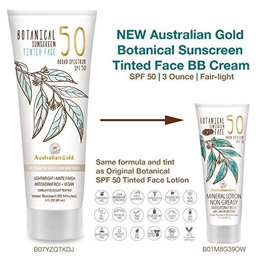 Australian Gold Botanical Sunscreen Tinted Face BB Cream SPF 50, 3 Ounce | Fa...