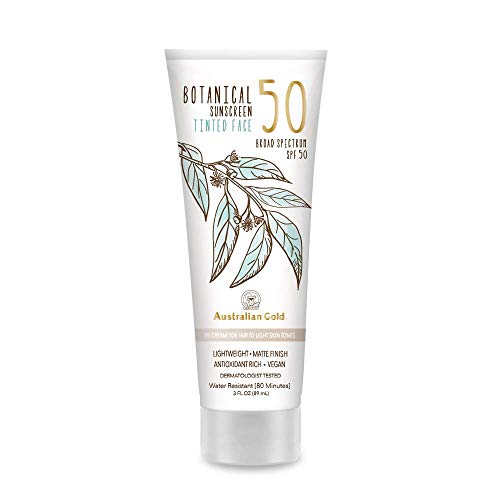 Australian Gold Botanical Sunscreen Tinted Face BB Cream SPF 50, 3 Ounce | Fa...