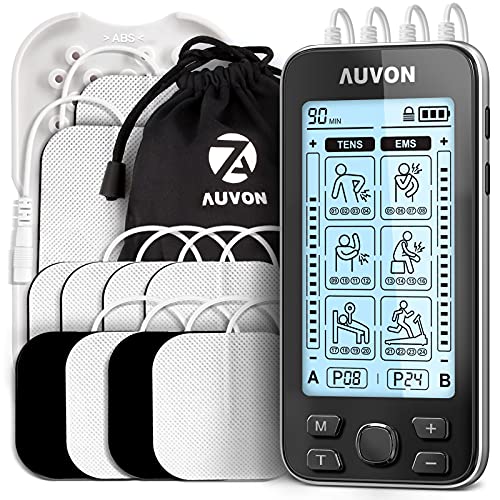 AUVON 4 Outputs TENS Unit EMS Muscle Stimulator Machine for Pain Relief Thera...