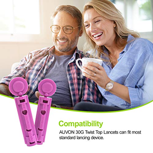 AUVON Blood Lancets, 30 Gauge 100 Twist Top Lancets with Less Pain Design Fit...