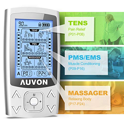 AUVON Dual Channel TENS EMS Unit 24 Modes Muscle Stimulator for Pain Relief, ...