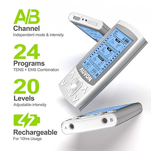 AUVON Dual Channel TENS EMS Unit 24 Modes Muscle Stimulator for Pain Relief, ...