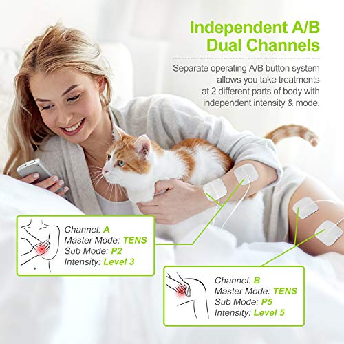 AUVON Dual Channel TENS EMS Unit 24 Modes Muscle Stimulator for Pain Relief, ...