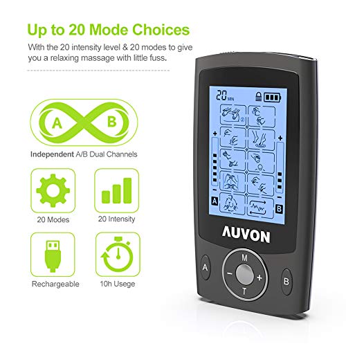 AUVON Dual Channel TENS Unit Muscle Stimulator Machine with 20 Modes, 2" and ...