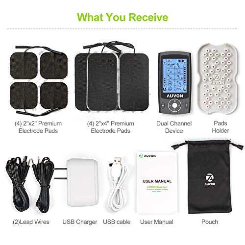 AUVON Dual Channel TENS Unit Muscle Stimulator Machine with 20 Modes, 2" and ...