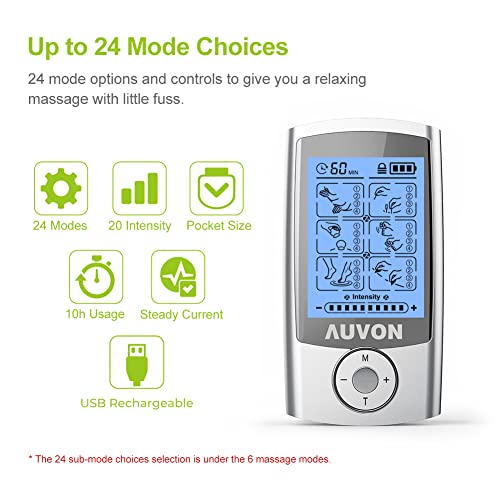 AUVON Rechargeable TENS Unit Muscle Stimulator, 24 Modes 4th Gen TENS Machine...