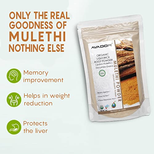 Avador USDA Certified Organic All Natural Mulethi Powder 200 Grams | Licorice...