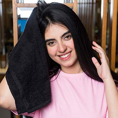 Avalon Salon Towels – 24 Pack Black Hand Towels 100% Cotton Spa Towels – 16x2...