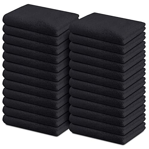 Avalon Salon Towels – 24 Pack Black Hand Towels 100% Cotton Spa Towels – 16x2...