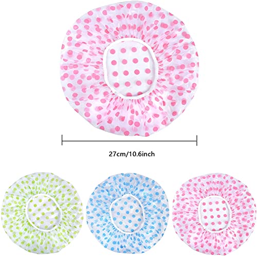 Waterproof Shower Cap,6Pcs Dot Plastic Shower Caps Reusable Elastic Large Sho...