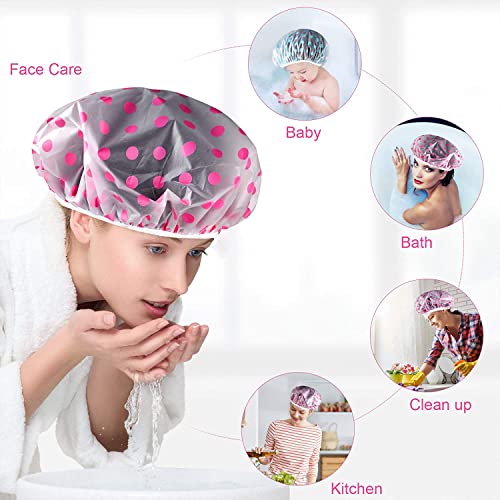 Waterproof Shower Cap,6Pcs Dot Plastic Shower Caps Reusable Elastic Large Sho...