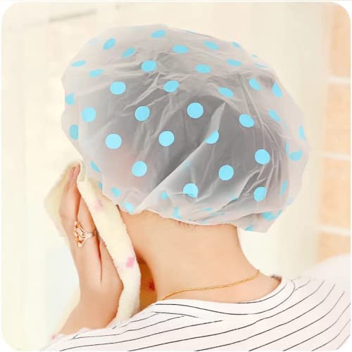 Waterproof Shower Cap,6Pcs Dot Plastic Shower Caps Reusable Elastic Large Sho...