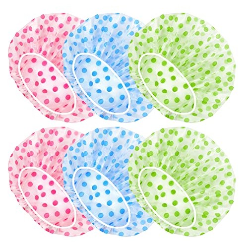 Waterproof Shower Cap,6Pcs Dot Plastic Shower Caps Reusable Elastic Large Sho...
