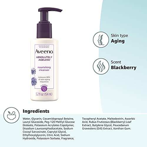 Aveeno Absolutely Ageless Nourishing Daily Facial Cleanser, Antioxidant-Rich ...