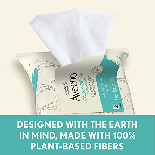 Aveeno Calm + Restore Nourishing Makeup Remover Face Wipes, 100% Plant-Based ...