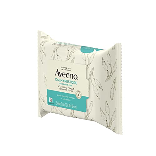 Aveeno Calm + Restore Nourishing Makeup Remover Face Wipes, 100% Plant-Based ...