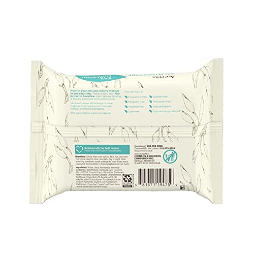 Aveeno Calm + Restore Nourishing Makeup Remover Face Wipes, 100% Plant-Based ...