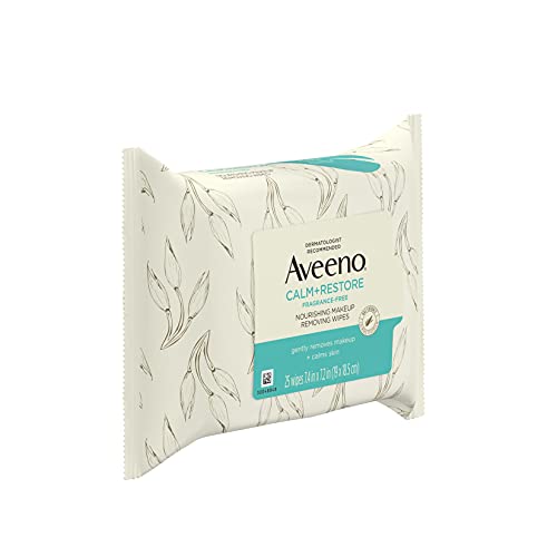 Aveeno Calm + Restore Nourishing Makeup Remover Face Wipes, 100% Plant-Based ...