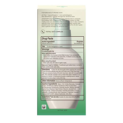 Aveeno Clear Complexion Salicylic Acid Acne-Fighting Daily Face Moisturizer f...