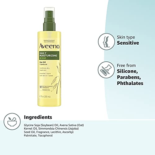Aveeno Daily Moisturizing Dry Body Oil Mist with Oat and Jojoba Oil for Dry, ...