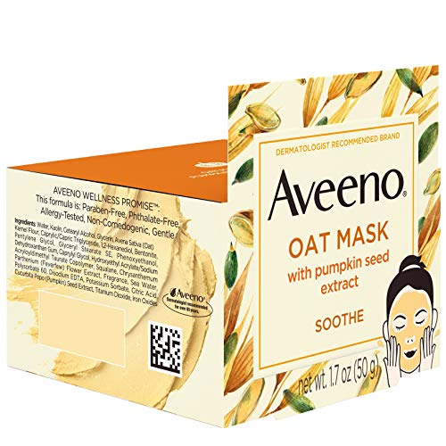 Aveeno Oat Face Mask with Soothing Pumpkin Seed Extract and Feverfew Extract,...